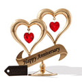 Matashi Gold Plated Red Crystal Happy Anniversary Double Heart Tabletop Ornament