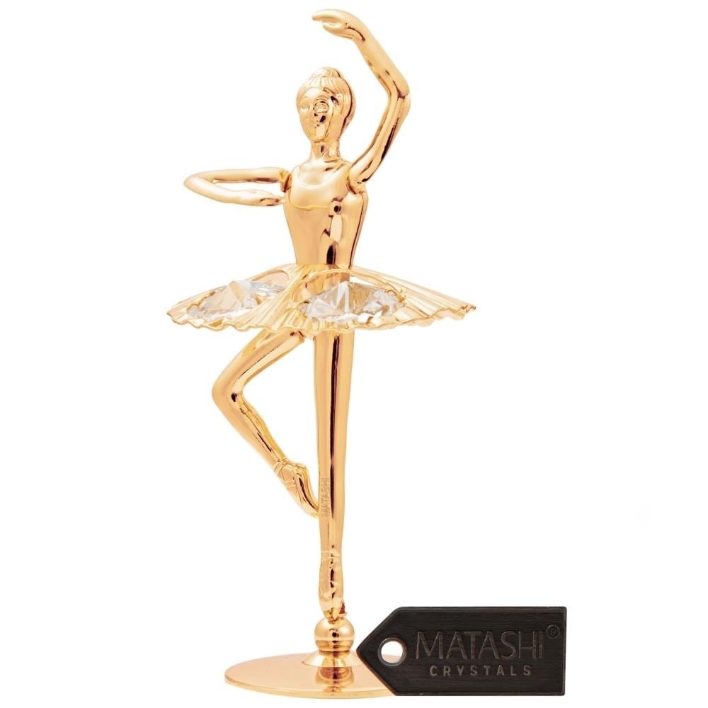 24K Gold Plated Crystal Studded Ballerina With Arm Up Figurine