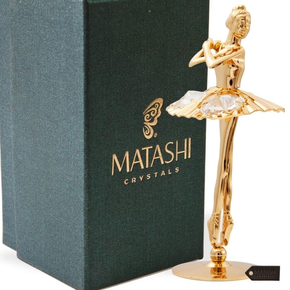 24K Gold Plated Crystal Studded Ballerina With Arms Crossed Figurine