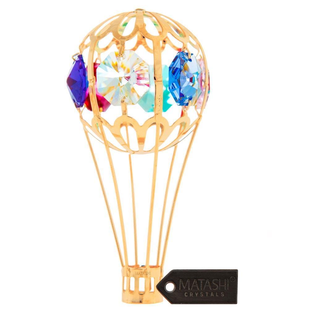 24K Gold Plated Crystal Studded Hot Air Balloon Ornament By Matashi