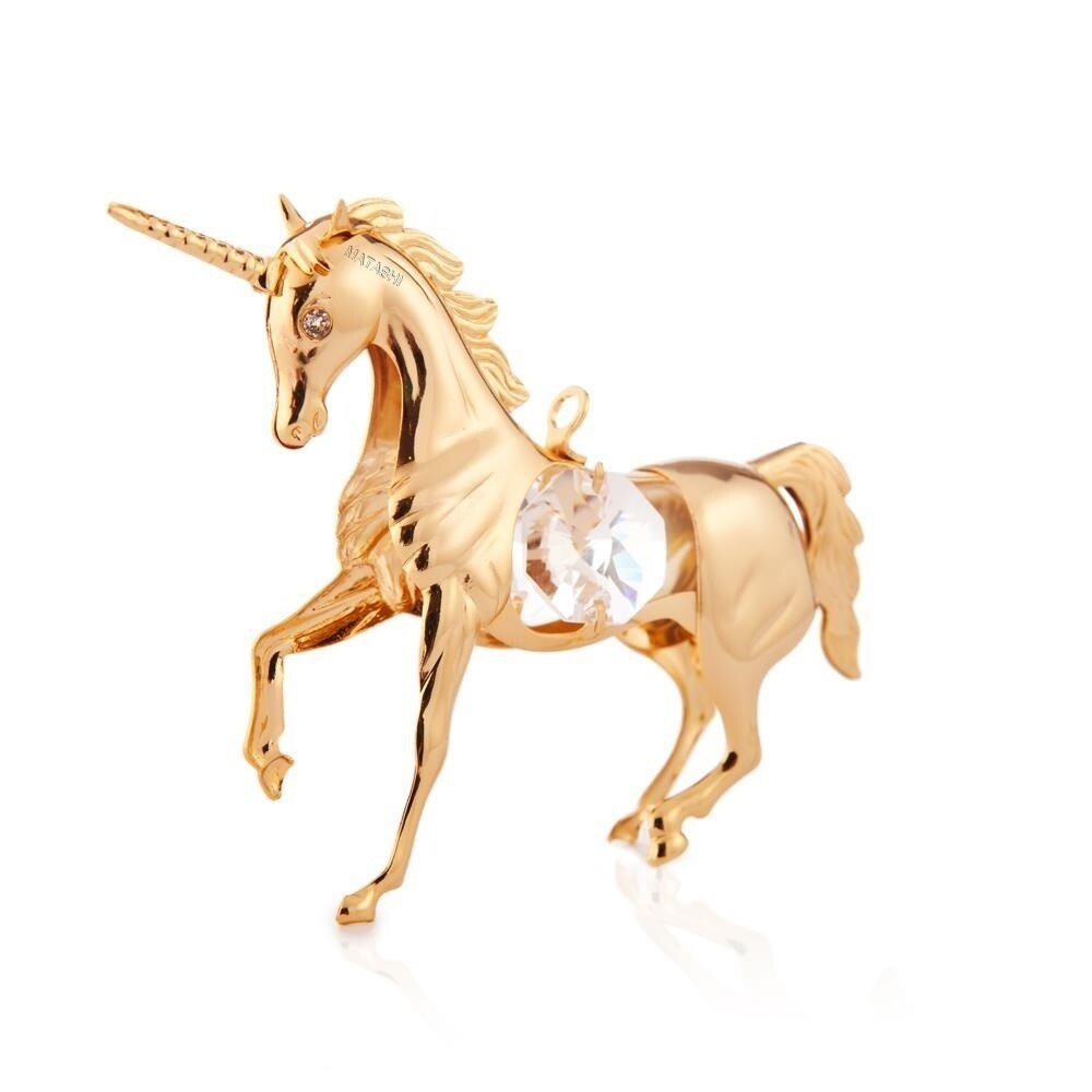 24K Gold Plated Crystal Studded Unicorn Ornament By Matashi