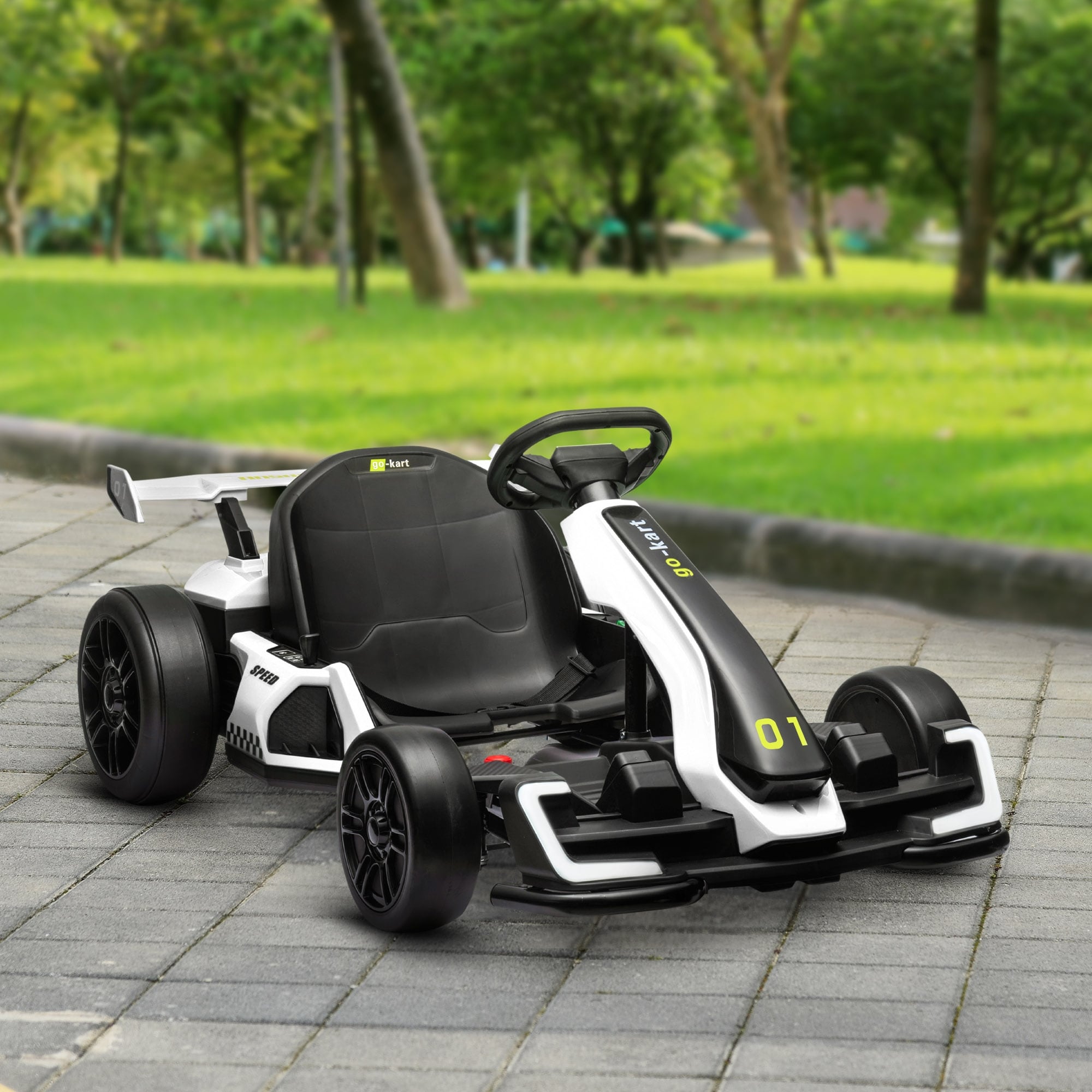 24V Electric Drift Go Kart For Kids White Battery Powered Ride On Toy Outdoor Electric Car With Music