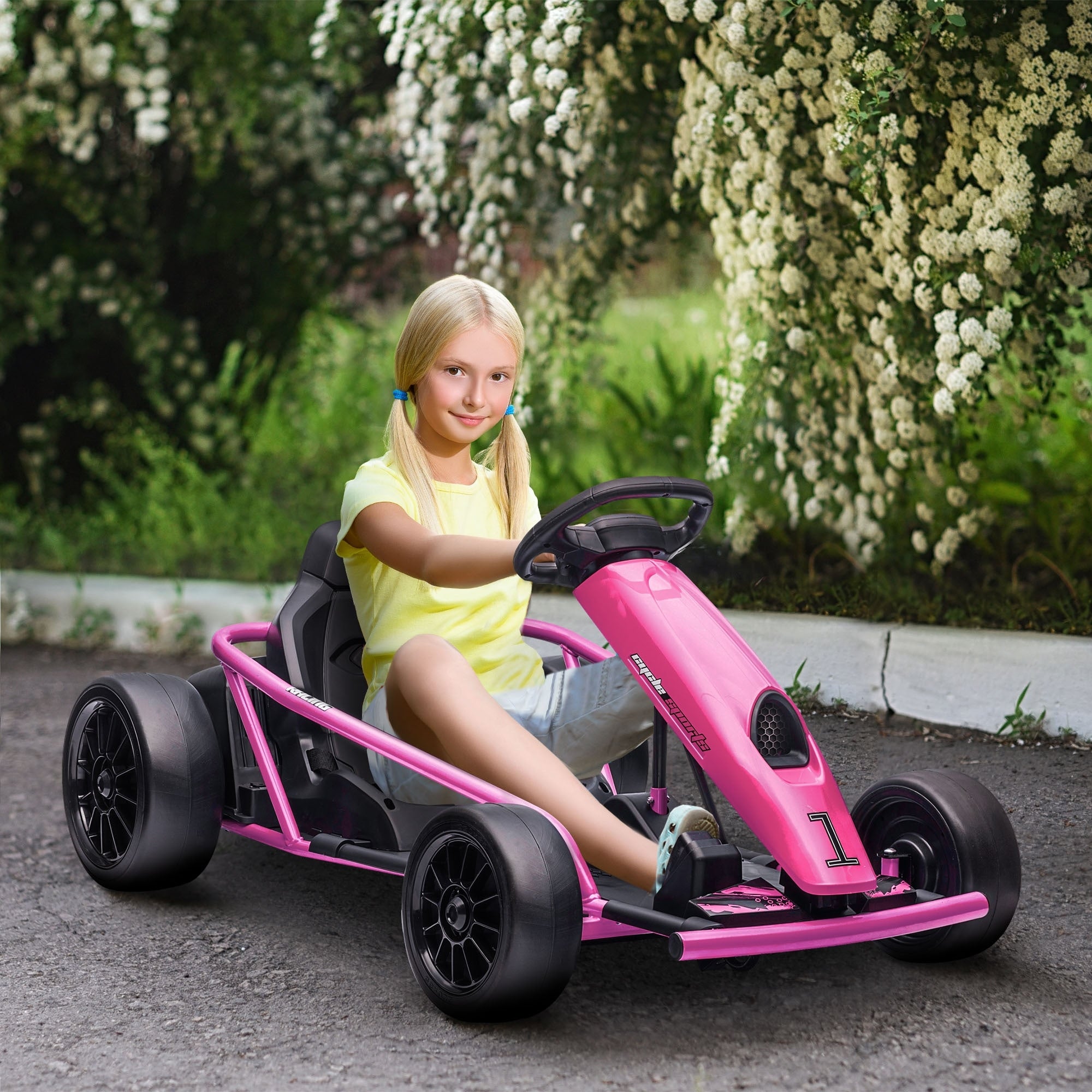 24V Electric Drift Go Kart With Safety Belt Pink All Terrain Car Battery Powered Electric Car With Music