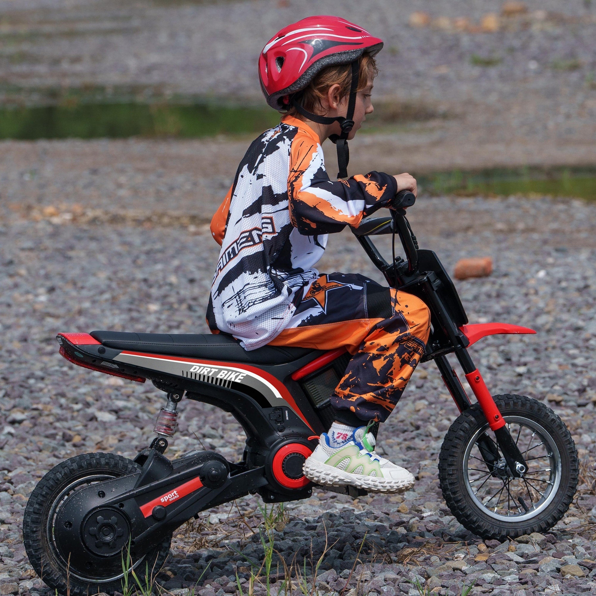 24V Electric Motorcycle Teen Electric Dirt Bike Red Motorbike All Terrain Electric Car With Built In Music