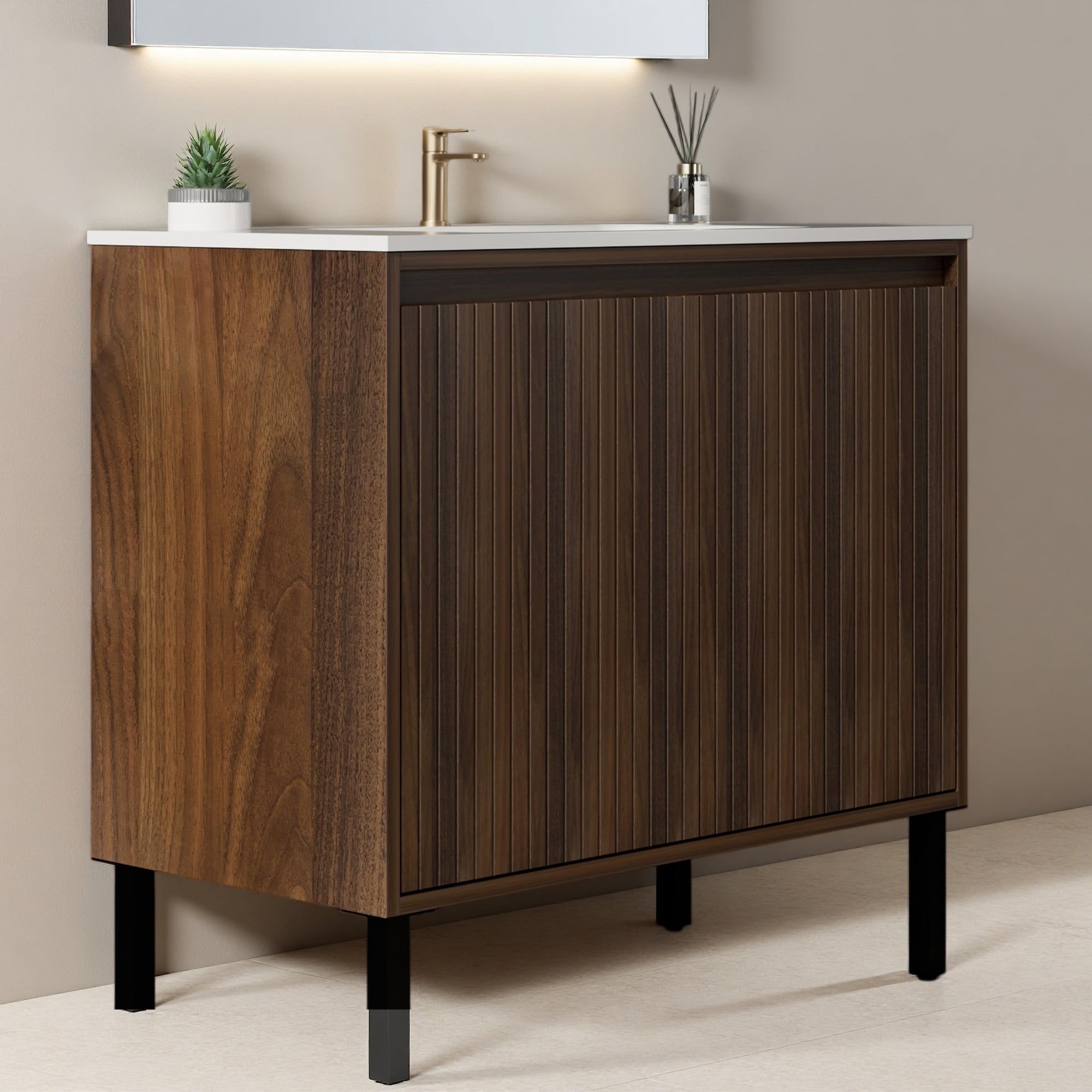 24 30 36 Mdf Water Resistant Freestanding Bathroom Vanity With Sink And Soft Close Doors Drawers