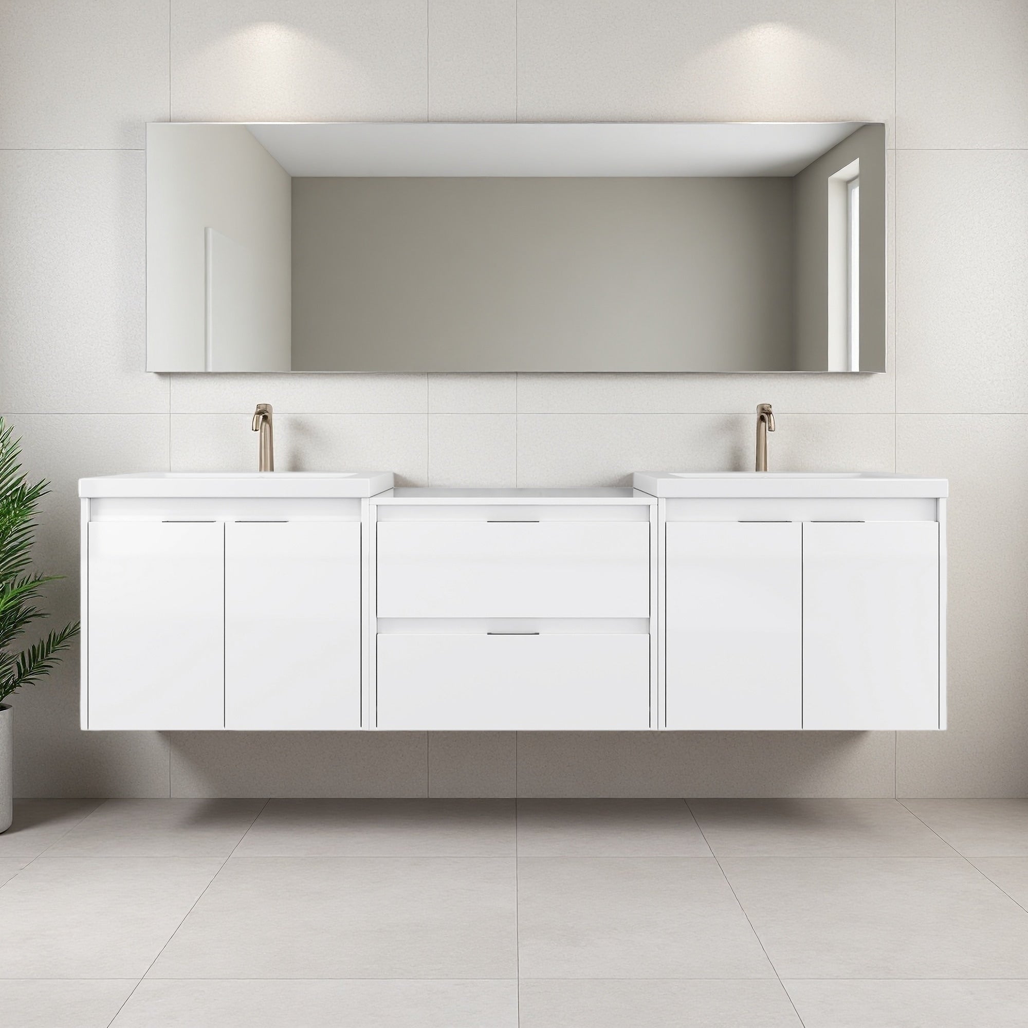 24 36 48 60 72 Plywood Water Resistant Wall Mounted Bathroom Vanity Combo With Soft Close Doors