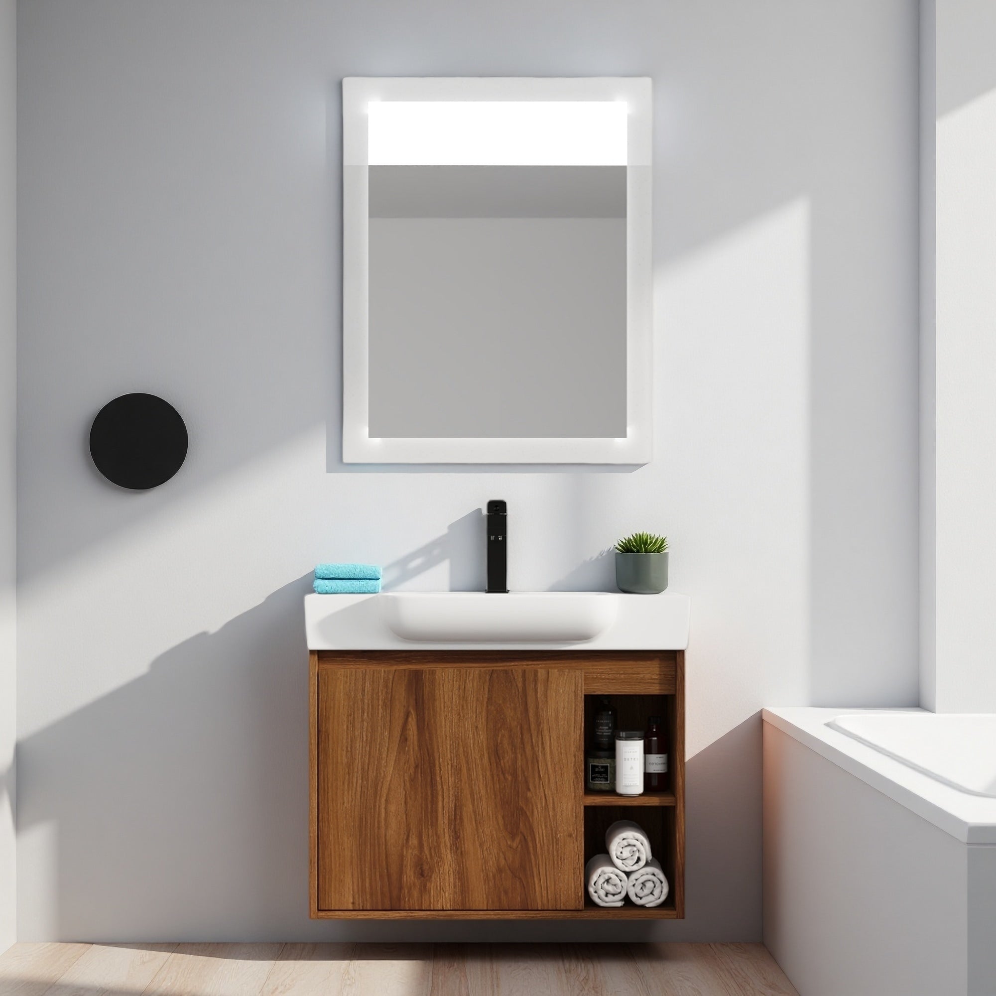 24 28 Plywood Water Resistant Wall Mounted Bathroom Vanity With Ceramic Sink And Soft Close Door