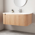 24 30 36 42 Engineered Wood Water Resistant Wall Mounted Curved Bathroom Vanity With Ceramic Sink And Soft Close Drawer