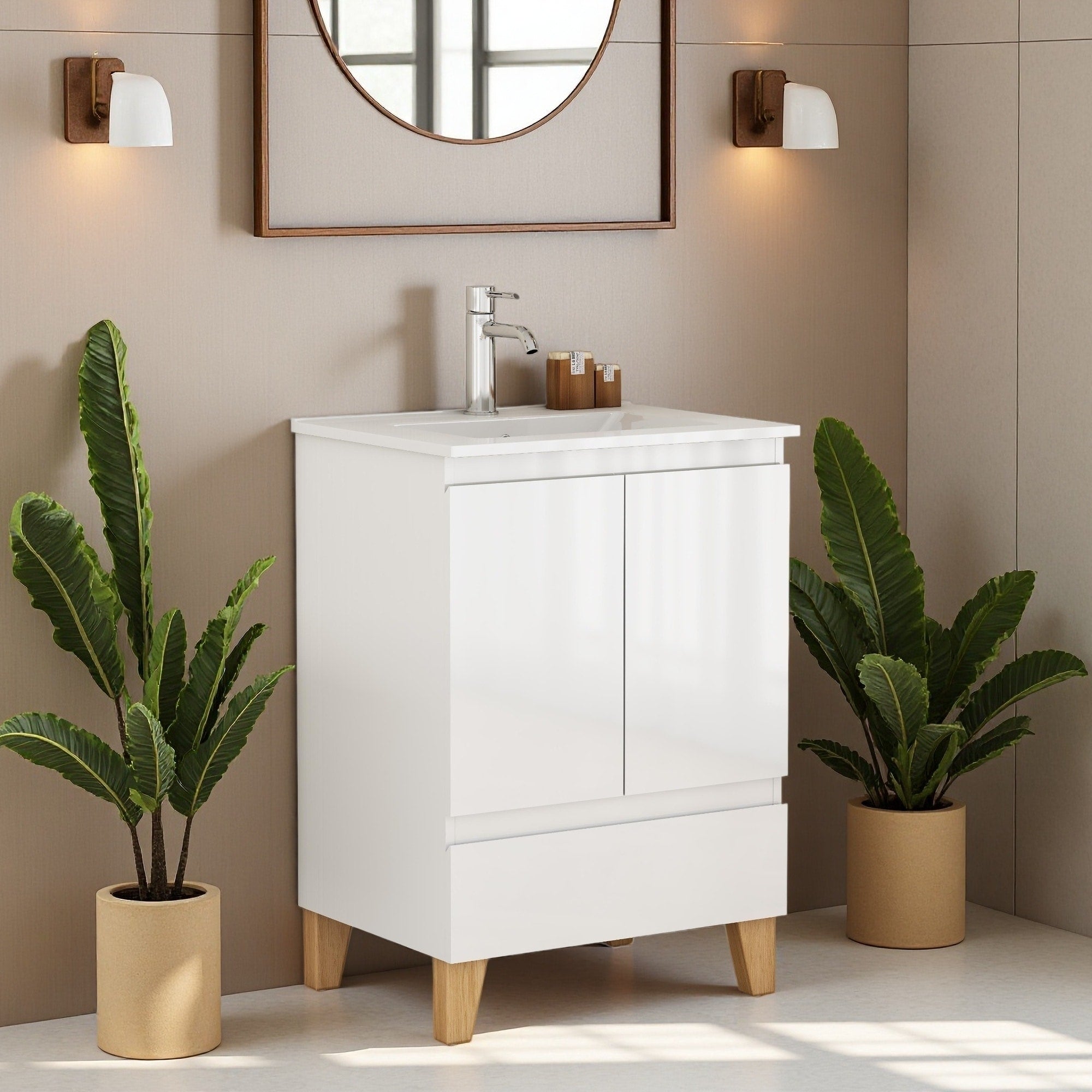 24 31.5 36 47 Wood Freestanding Bathroom Vanity With Soft Close System And Handle Free Design