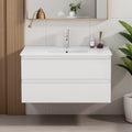 24 31.5 36 Wood Water Resistant Bathroom Vanity With 2 Big Drawers Soft Close Ceramic Sink And Handle Free Design