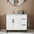 24 31.5 39.4 Wood Water Resistant Freestanding Bathroom Vanity With Ceramic Sink Basin Metal Handle Feet And Soft Close