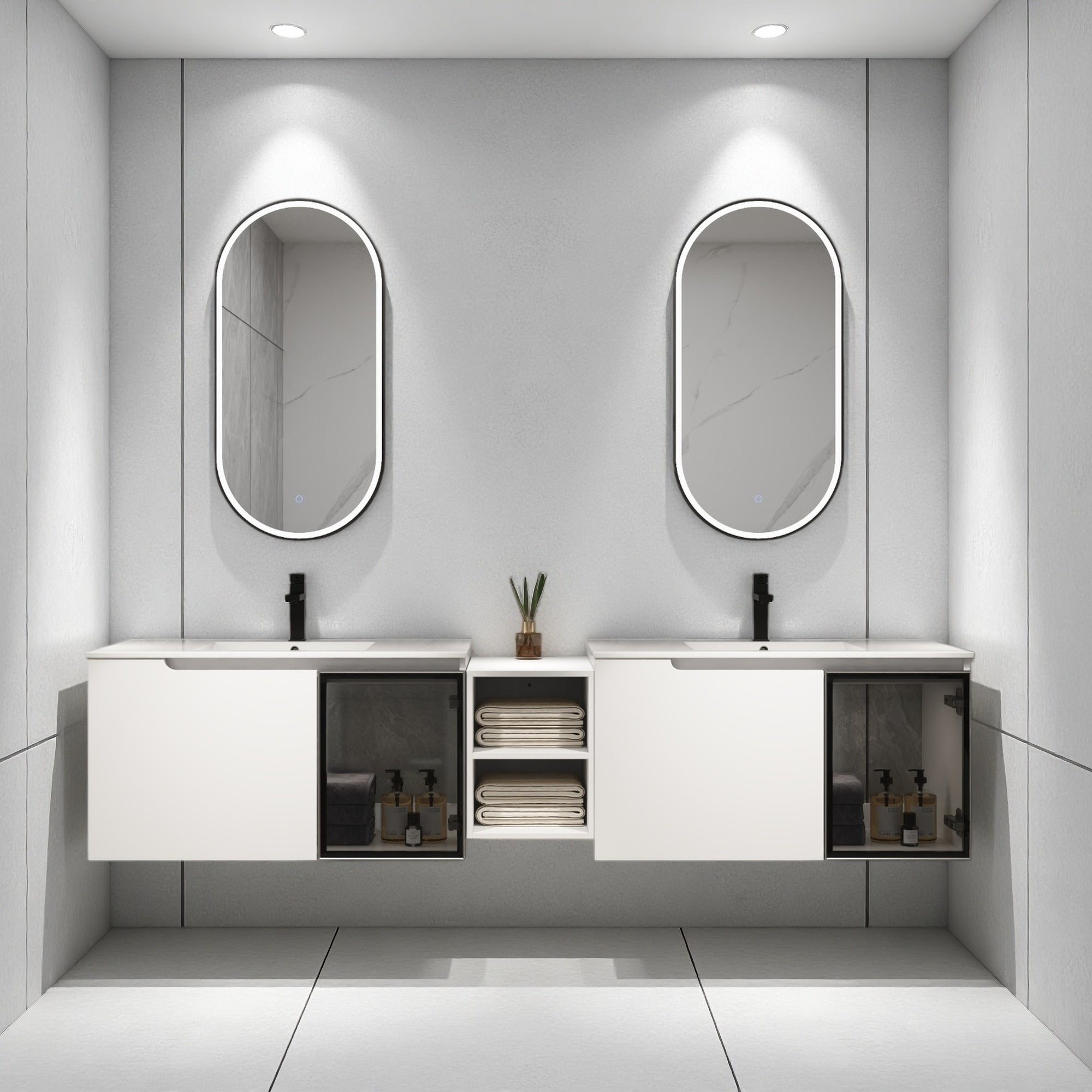 24 84 Plywood Water Resistant Wall Mounted Bathroom Vanity Combo With Ceramic Sink And Soft Close Doors