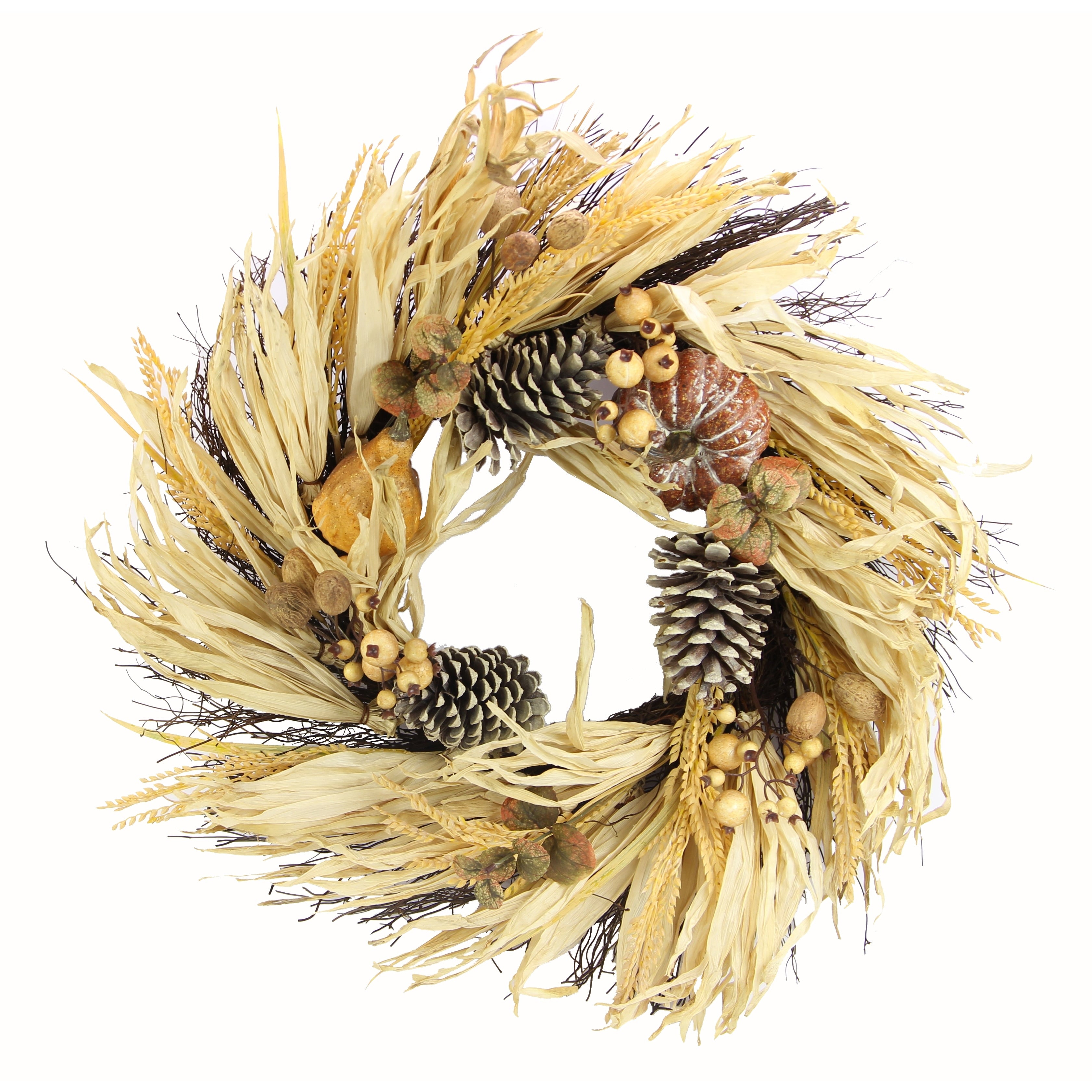24 Artificial Pumpkin Wheat Berry Corn Husk Wreath