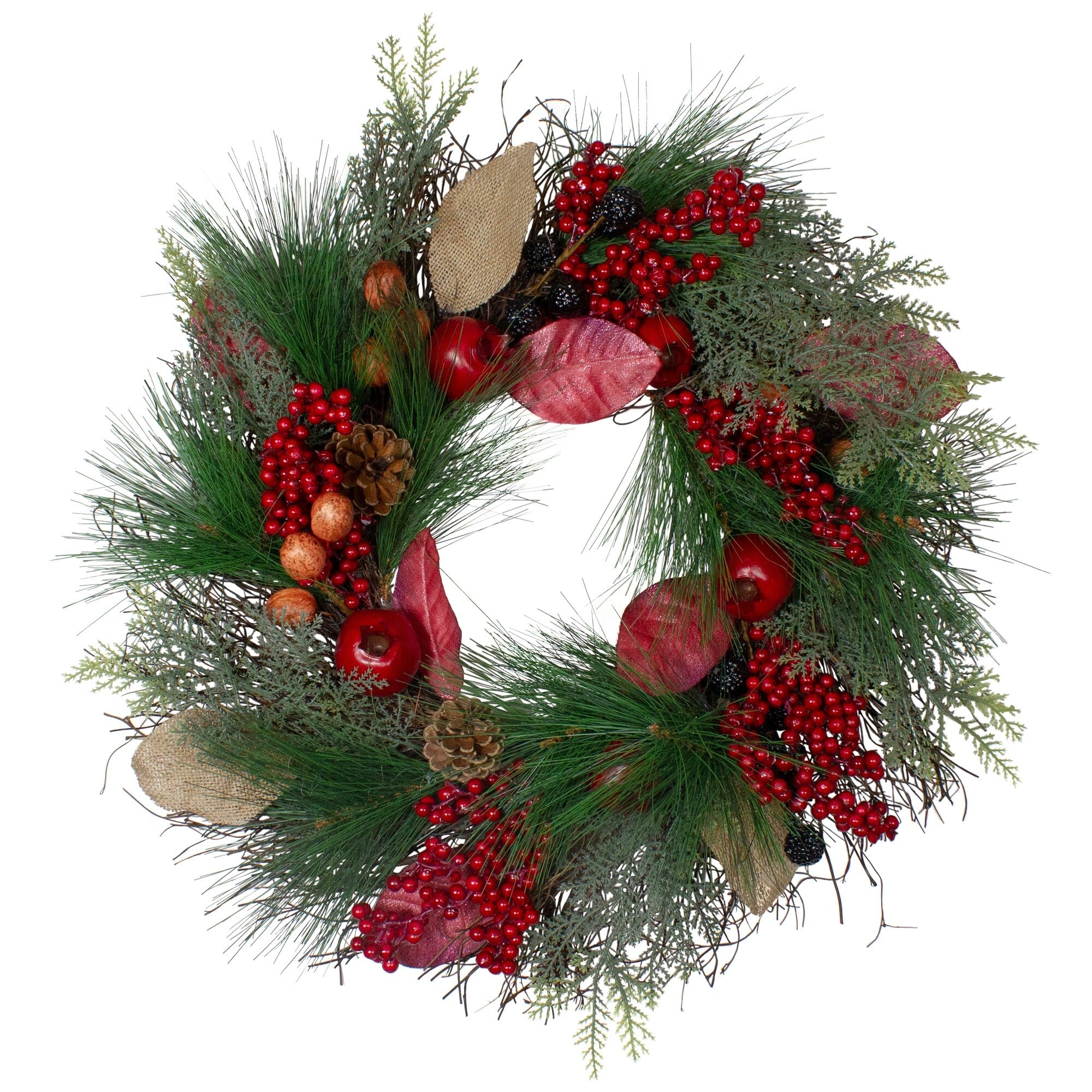24 Autumn Harvest Mixed Berry Pine And Nut Thanksgiving Fall Wreath Unlit