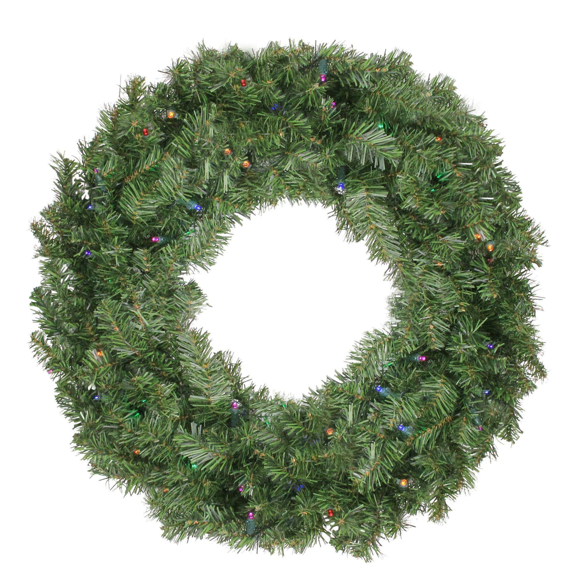 24 B O Pre Lit Led Canadian Pine Artificial Christmas Wreath With Timer Multi Lights