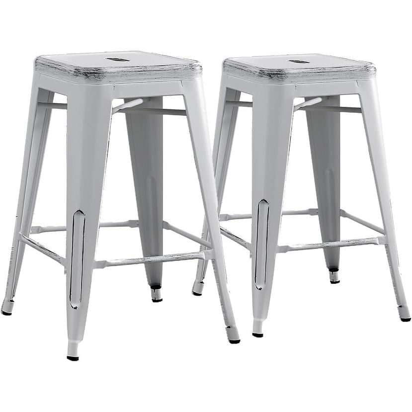24 Backless Modern Light Weight Industrial Contemporary Metal Bar Stools Without Back And 4 Leg Design Set Of 2