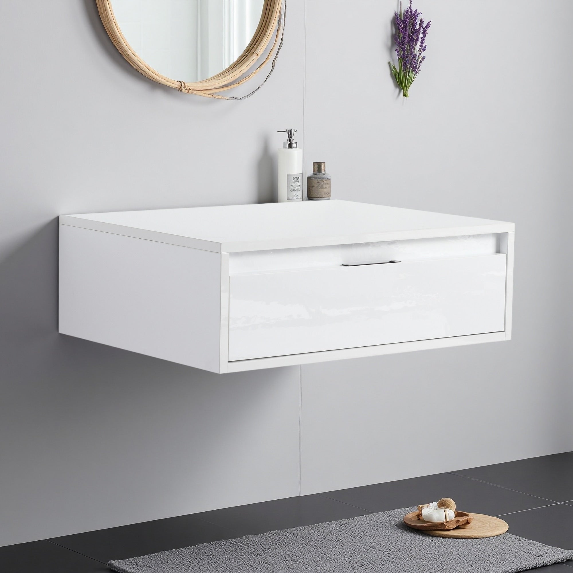 24 Bathroom Cabinet Soft Close Drawer Floating Design Glossy White Kd Packing Only Vanity