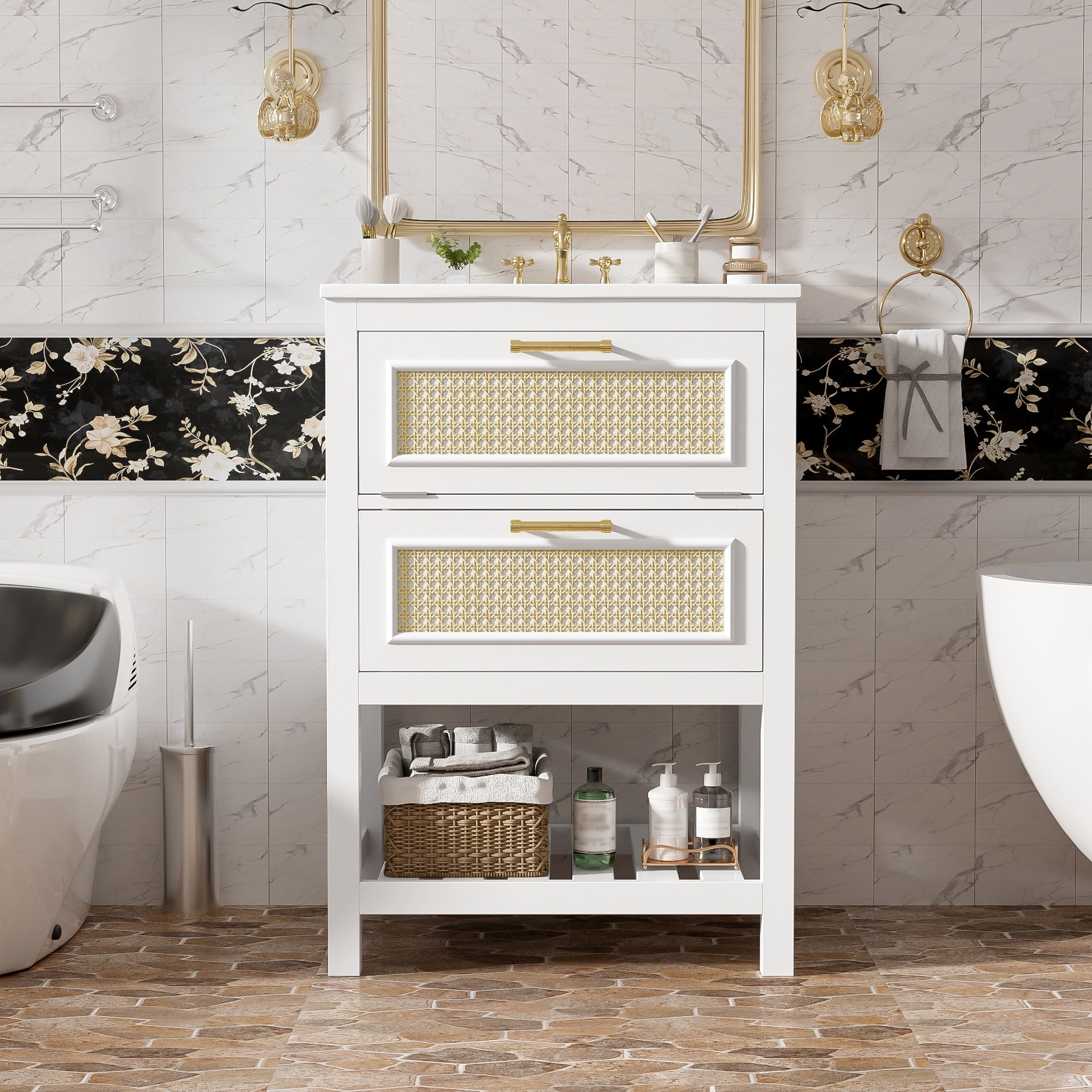24 Bathroom Vanity Set With Rectangle Integrated Ceramic Sink For Small And Medium Restroom