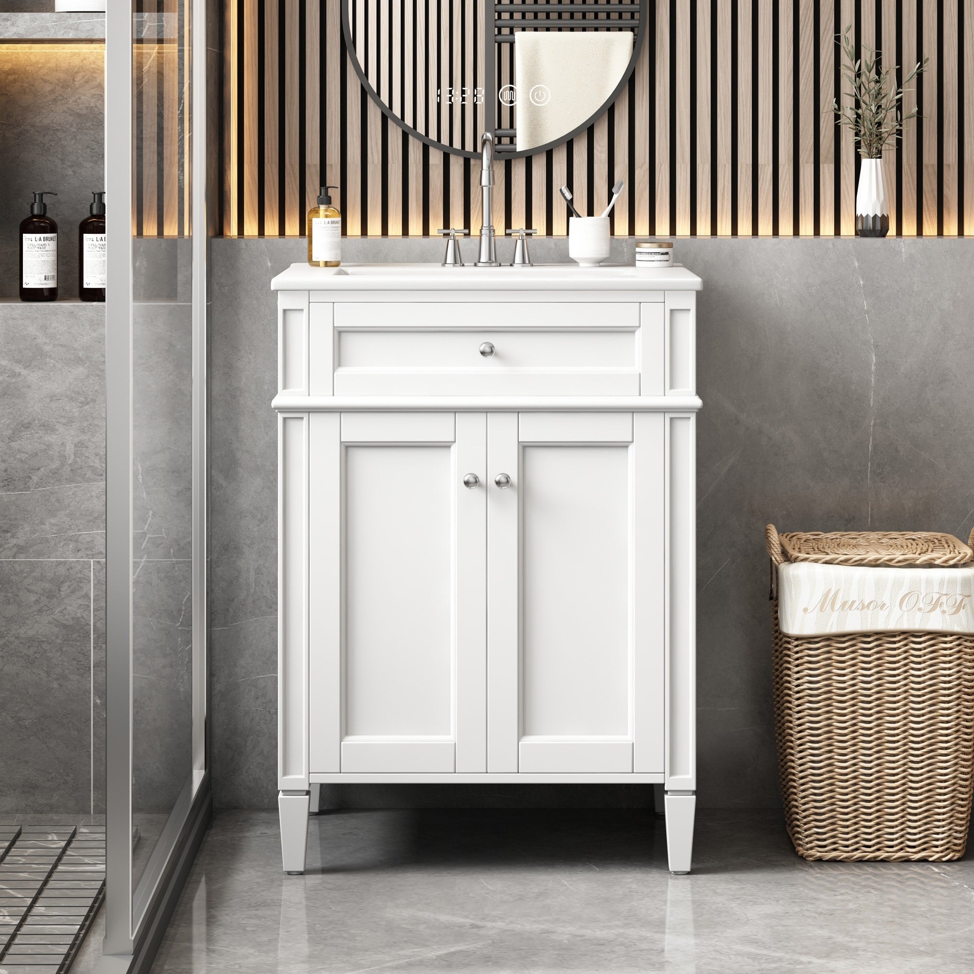 24 Bathroom Vanity W 2 Doors Tip Out Drawer Sink Soft Close Doors W Organizers For Tidy Space