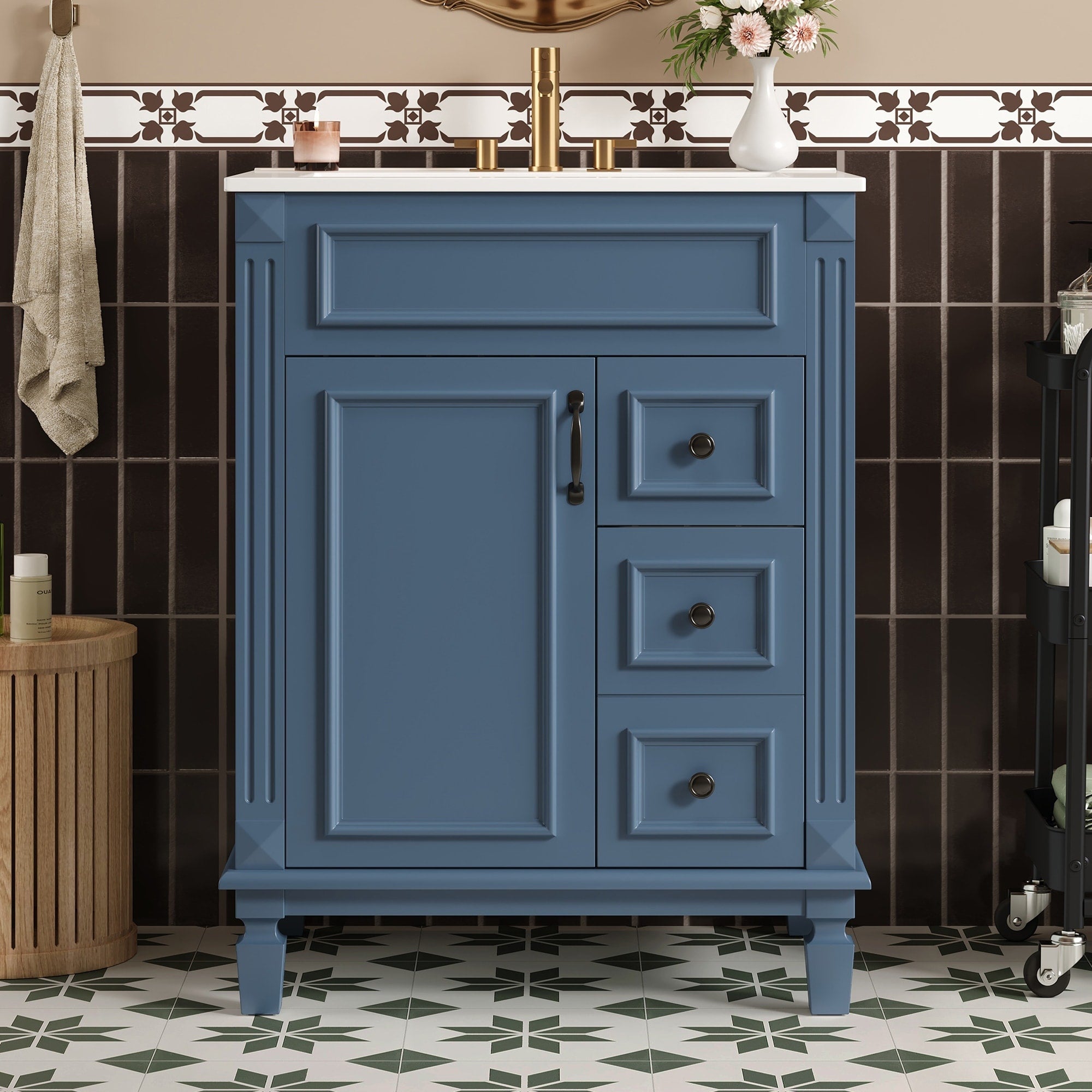 24 Bathroom Vanity With Ceramic Sink Small Bathroom Sink Cabinet Modern Cabinet With 2 Drawers And Adjustable Shelf