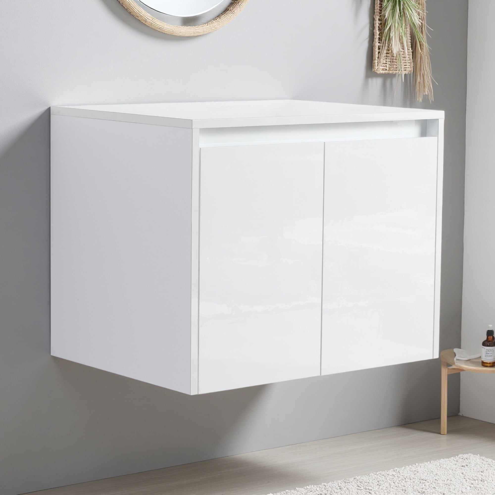 24 Bathroom Wall Cabinet 2 Soft Close Doors Floating Mount Design Glossy White Kd Packing