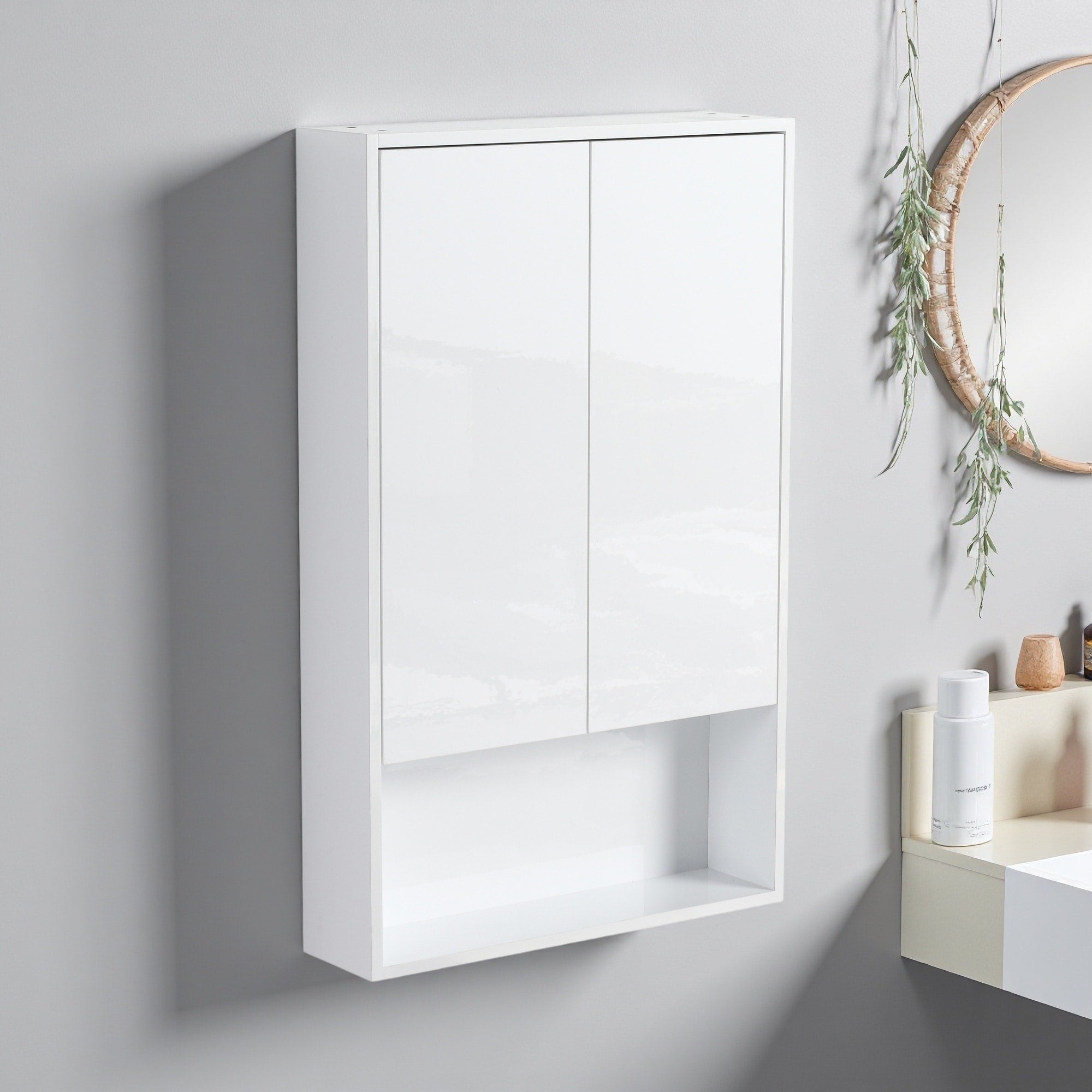 24 Bathroom Wall Cabinet Soft Close Doors Floating Design Glossy White Kd Packing