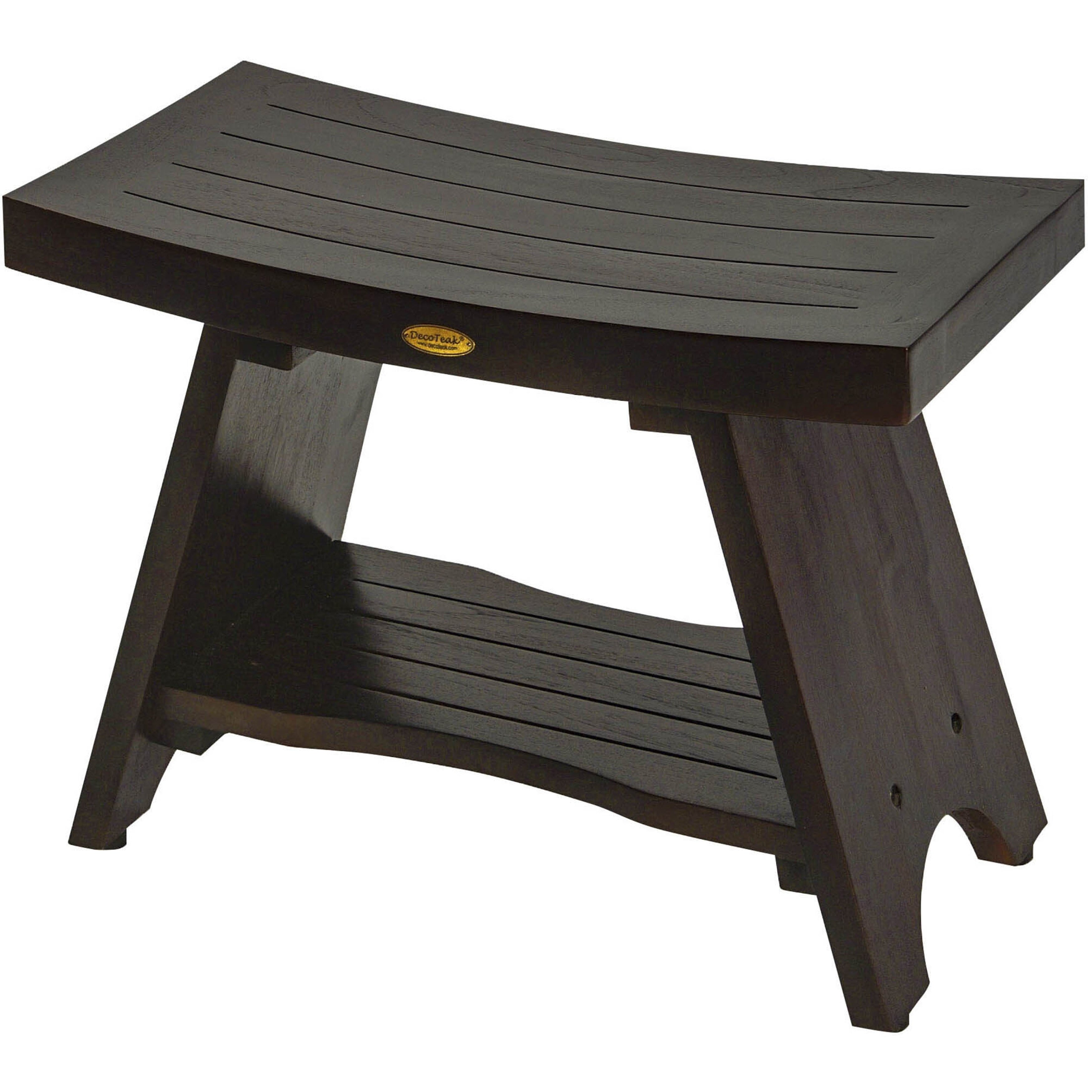 24 Decoteak Serenity Eastern Style Solid Teak Shower Bench With Shelf In Woodland Brown Finish