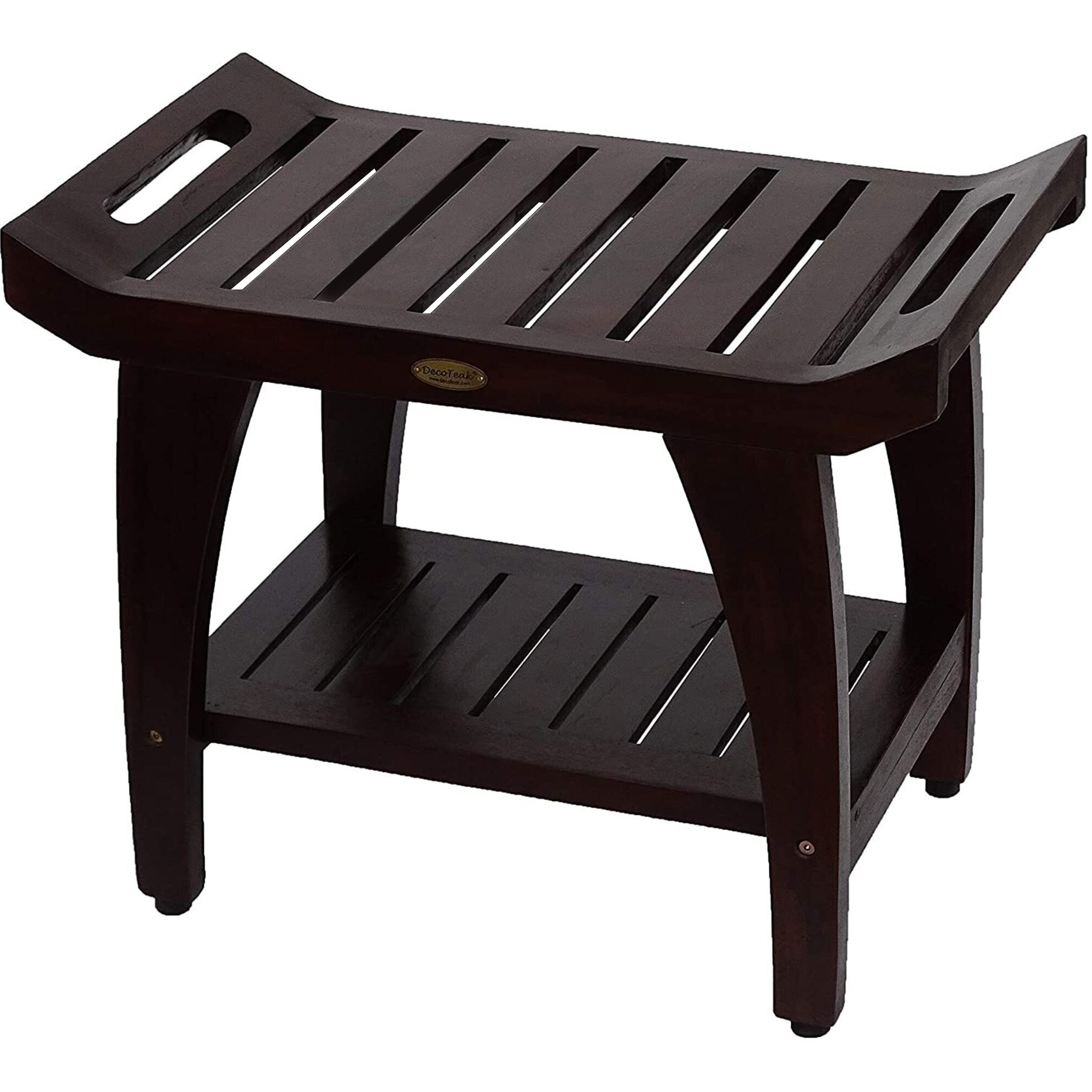 24 Decoteak Tranquility Shower Bench With Large Storage Shelf Liftaide Arms Woodland Brown Finish