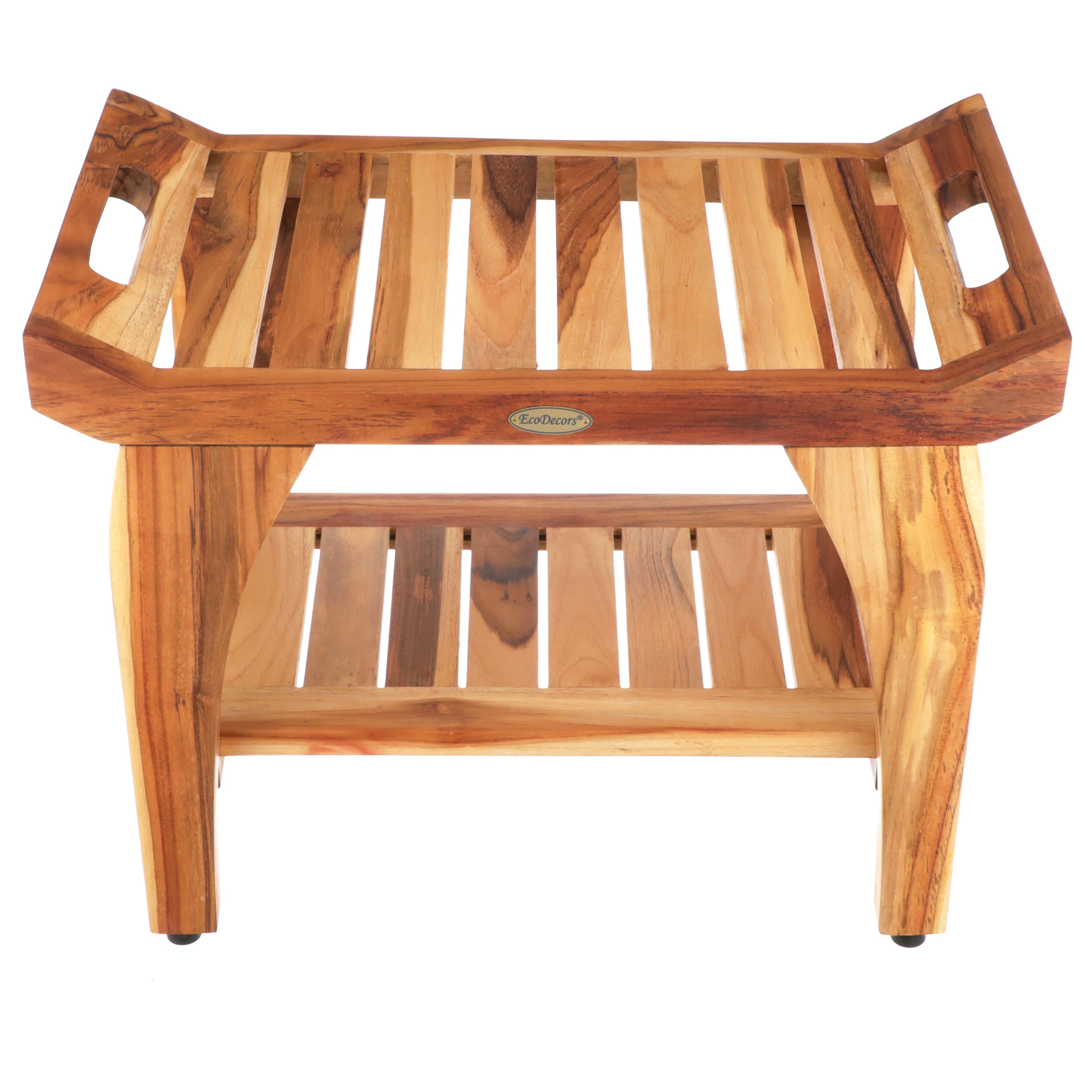 24 Ecodecors Earthyteak Tranquility Solid Teak Shower Bench With Shelf Earthyteak Finish