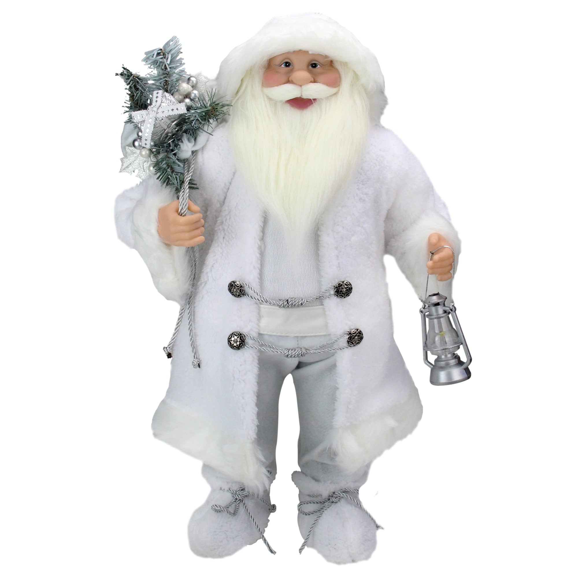 24 Elegant White Frost Standing Santa Claus Christmas Figure With Lantern