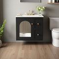 24 Floating Bathroom Vanity With Ceramic Basin Wall Hung Compact Sink Cabinet 1 Glass Door Storage Compartment