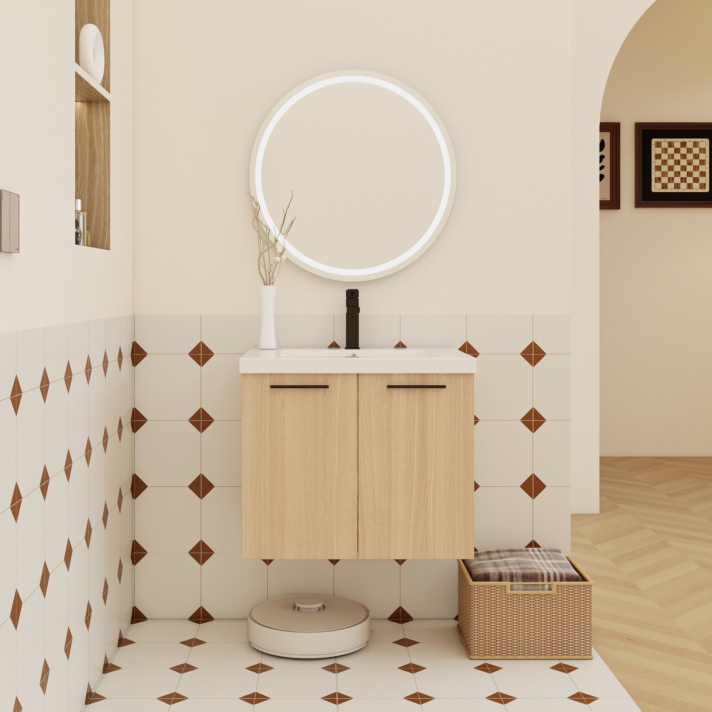 24 Floating Bathroom Vanity With Sink Wall Mounted Double Door Storage Includes Resin Sink Top 2 Piece Set