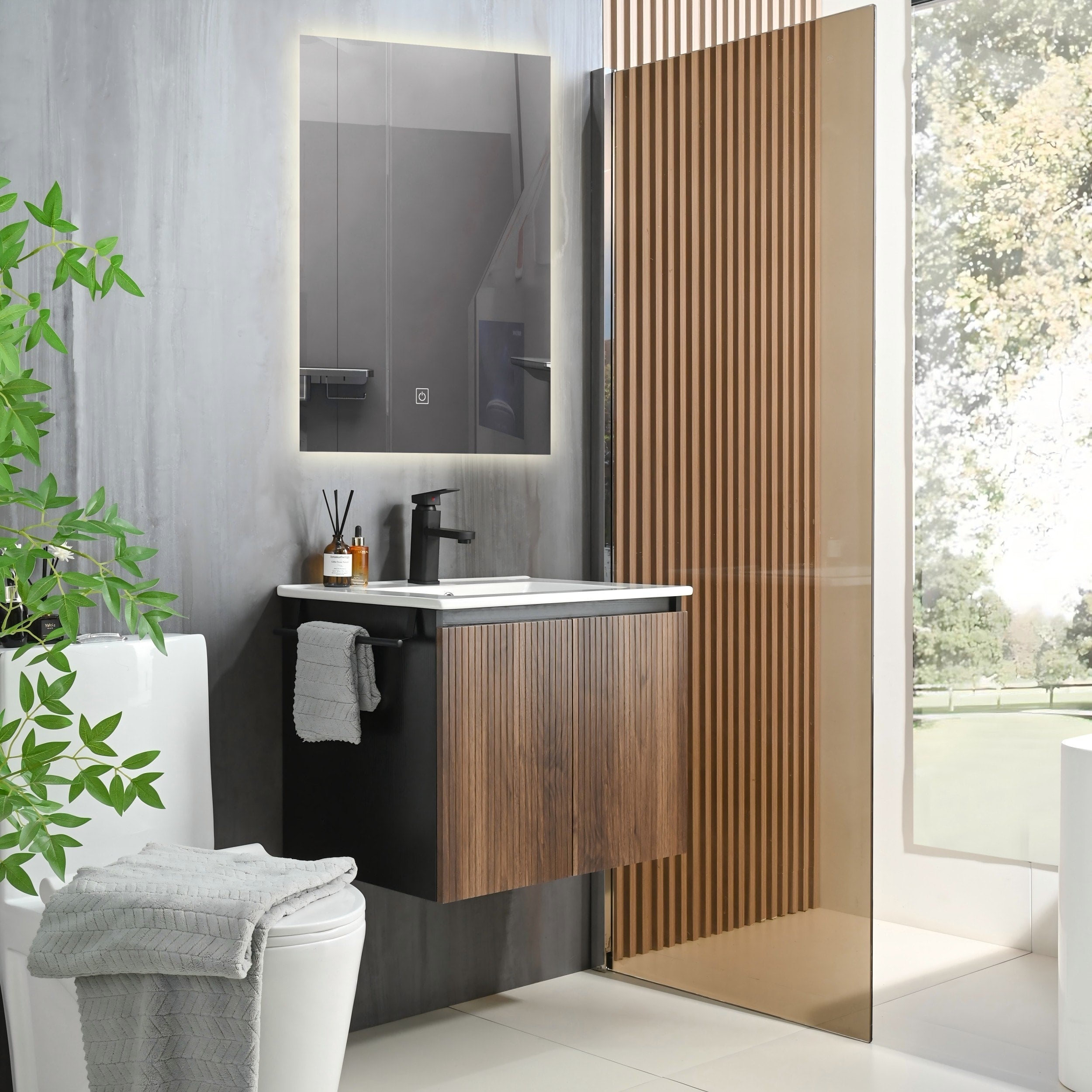 24 Fluted Floating Bathroom Vanity With Ceramic Sink 24 Inch