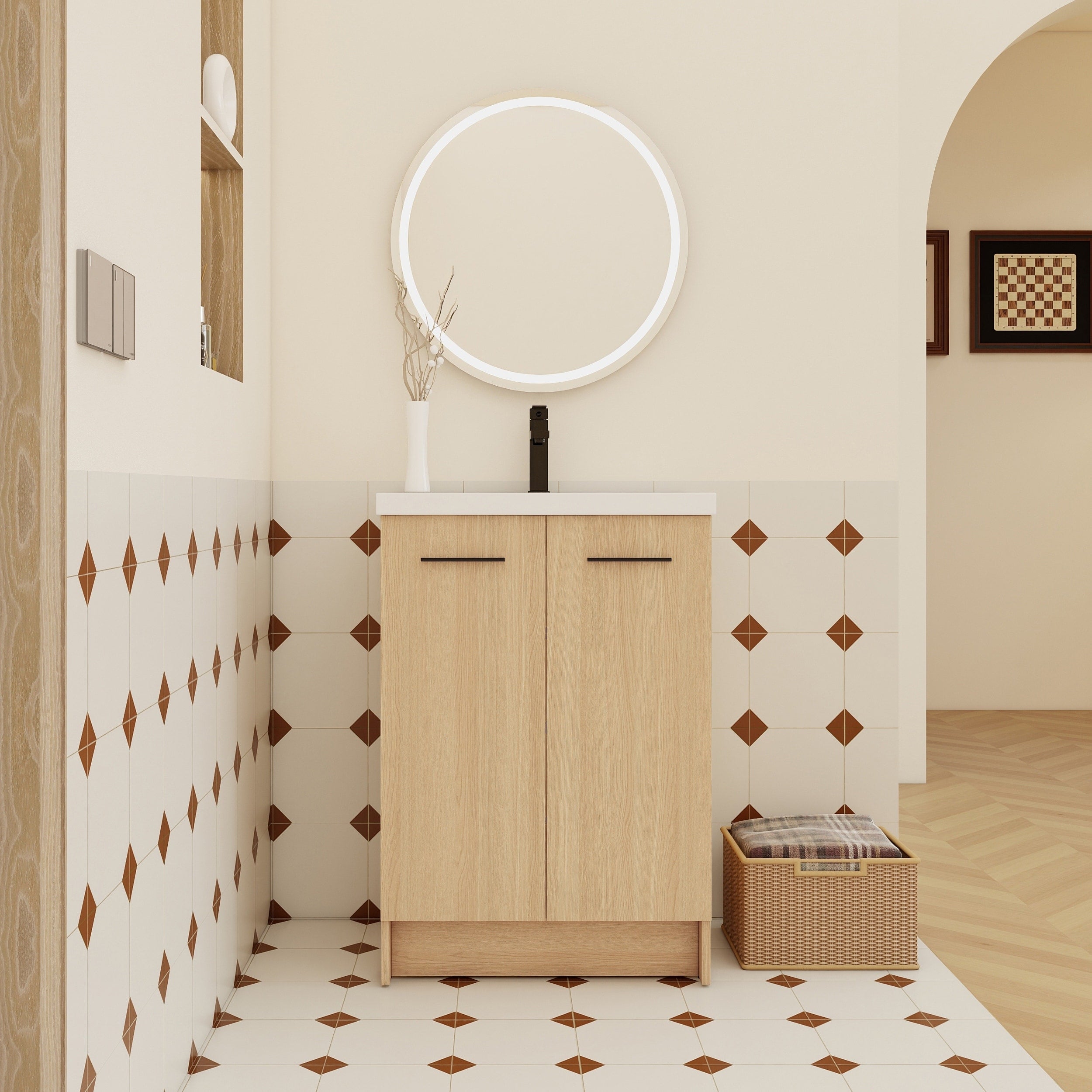 24 Freestanding Bathroom Vanity With Resin Sink Double Door Storage Kd Ready To Assemble Black Brushed Aluminum Handles