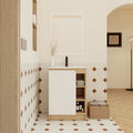 24 Freestanding Bathroom Vanity With Thin Rim Ceramic Sink Single Door With 4 Tier Open Shelves Kd Cabinet
