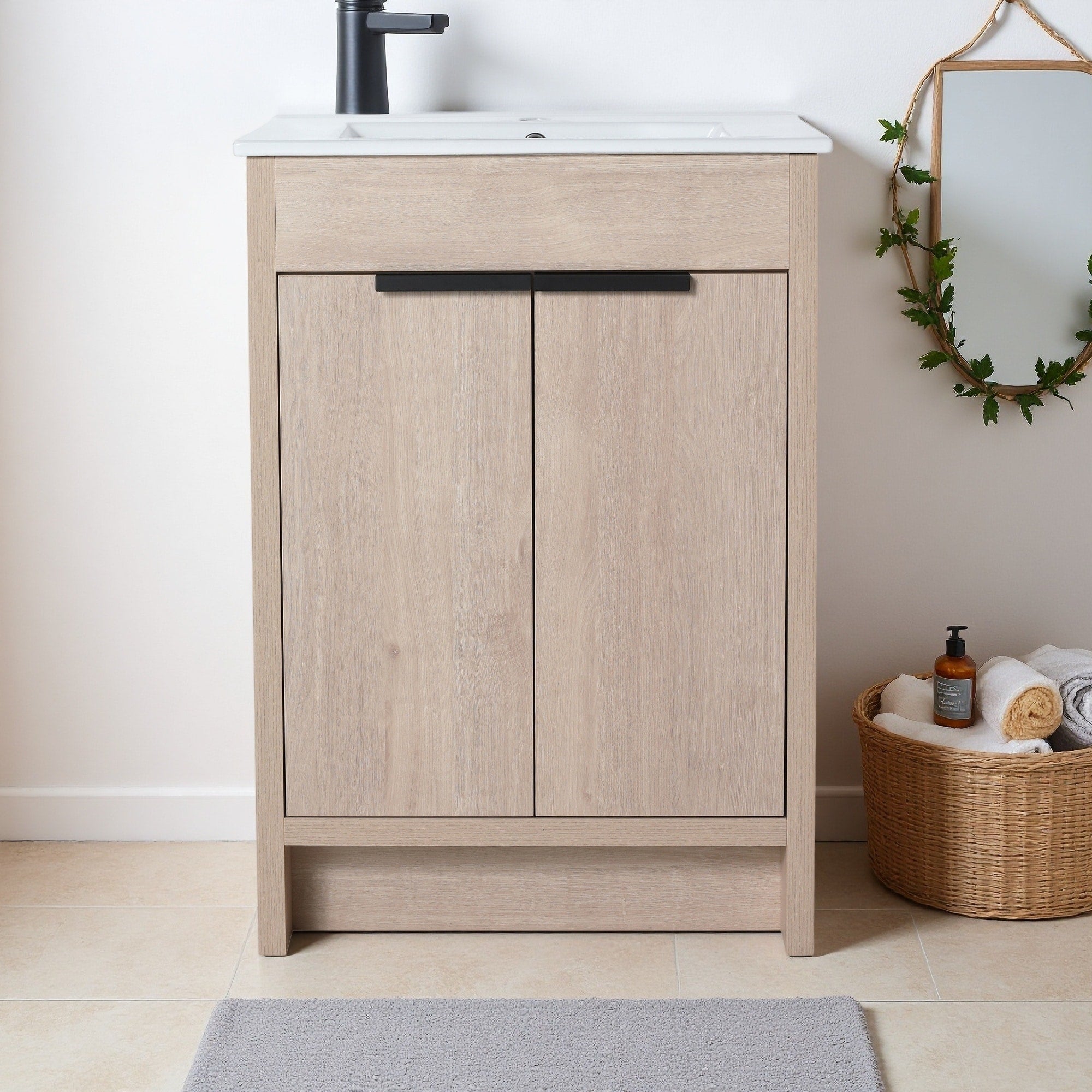 24 Freestanding Bathroom Vanity With White Ceramic Sink 2 Soft Close Cabinet Doors Kd Packing