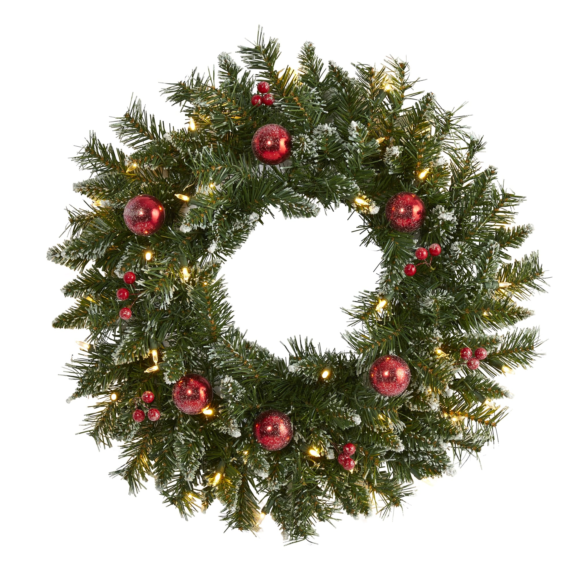 24 Frosted Christmas Wreath With 50 Warm White Led Lights