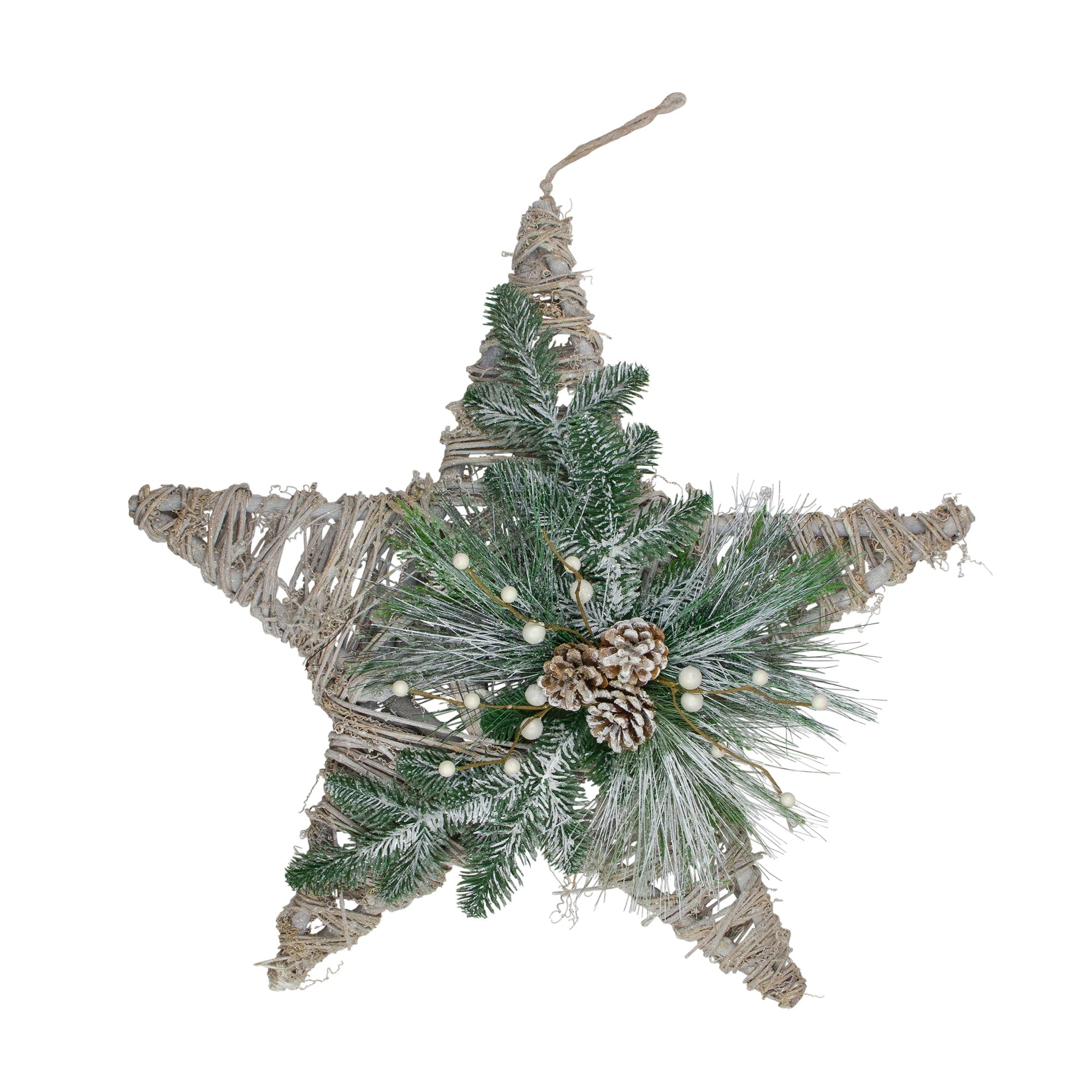 24 Frosted Mixed Pine Twig Hanging Star Christmas Wall Decoration