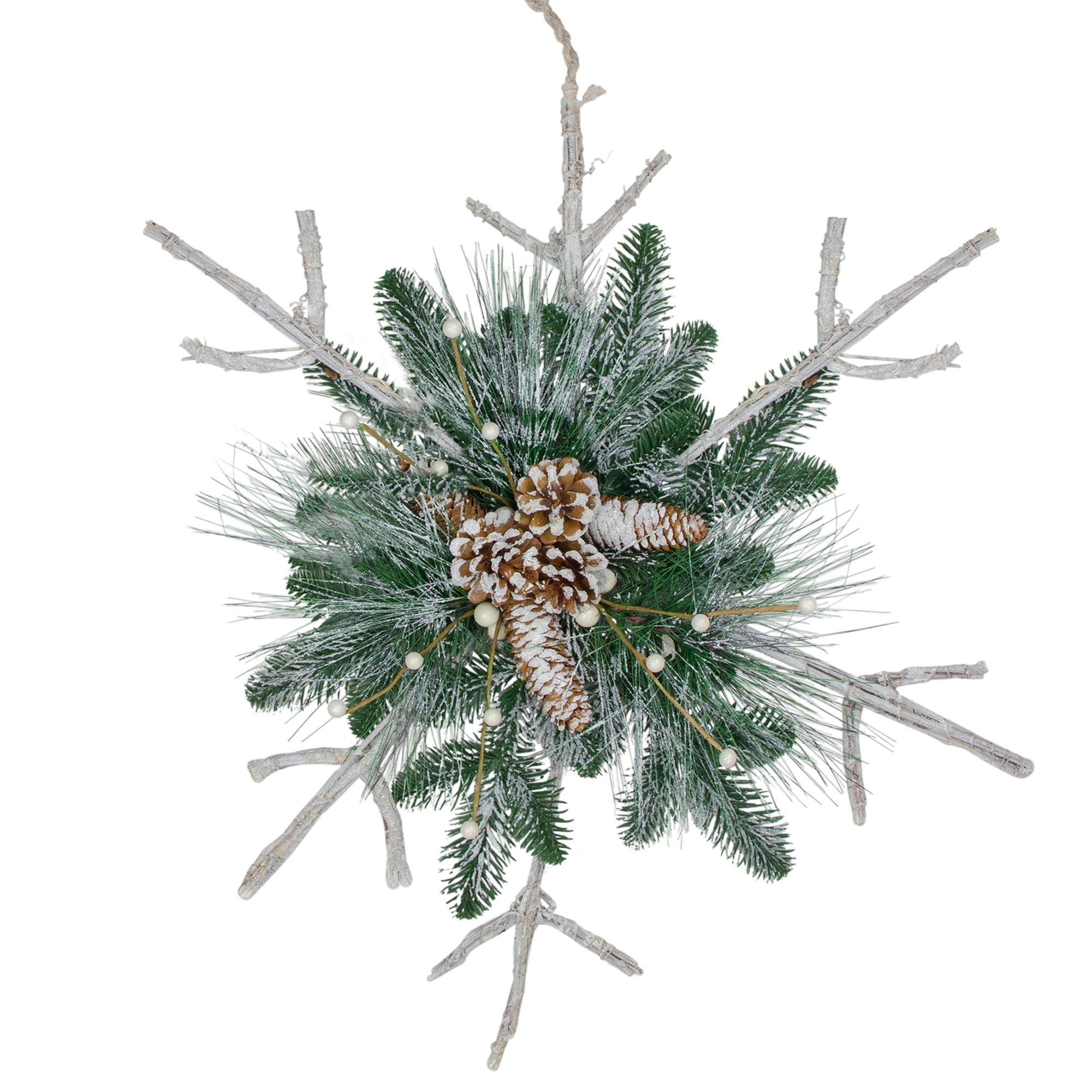 24 Frosted Mixed Pine Twig Snowflake Christmas Ornament
