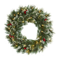 24 Frosted Swiss Pine Wreath With 35 Clear Led Lights And Berries