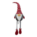 24 Gray And Red Portly Smiling Hanging Leg Gnome Decoration With Polka Dot Snow Cap