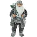 24 Alpine Chic Standing Santa Claus In Gray And White With A Bag And Lantern Christmas Figure