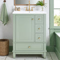 24 Green Bathroom Vanity With Ceramic Sink Freestanding Cabinet With 3 Drawers And Side Storage Shelves