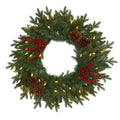 24 Green Pine Christmas Wreath With 50 Warm White Led Lights
