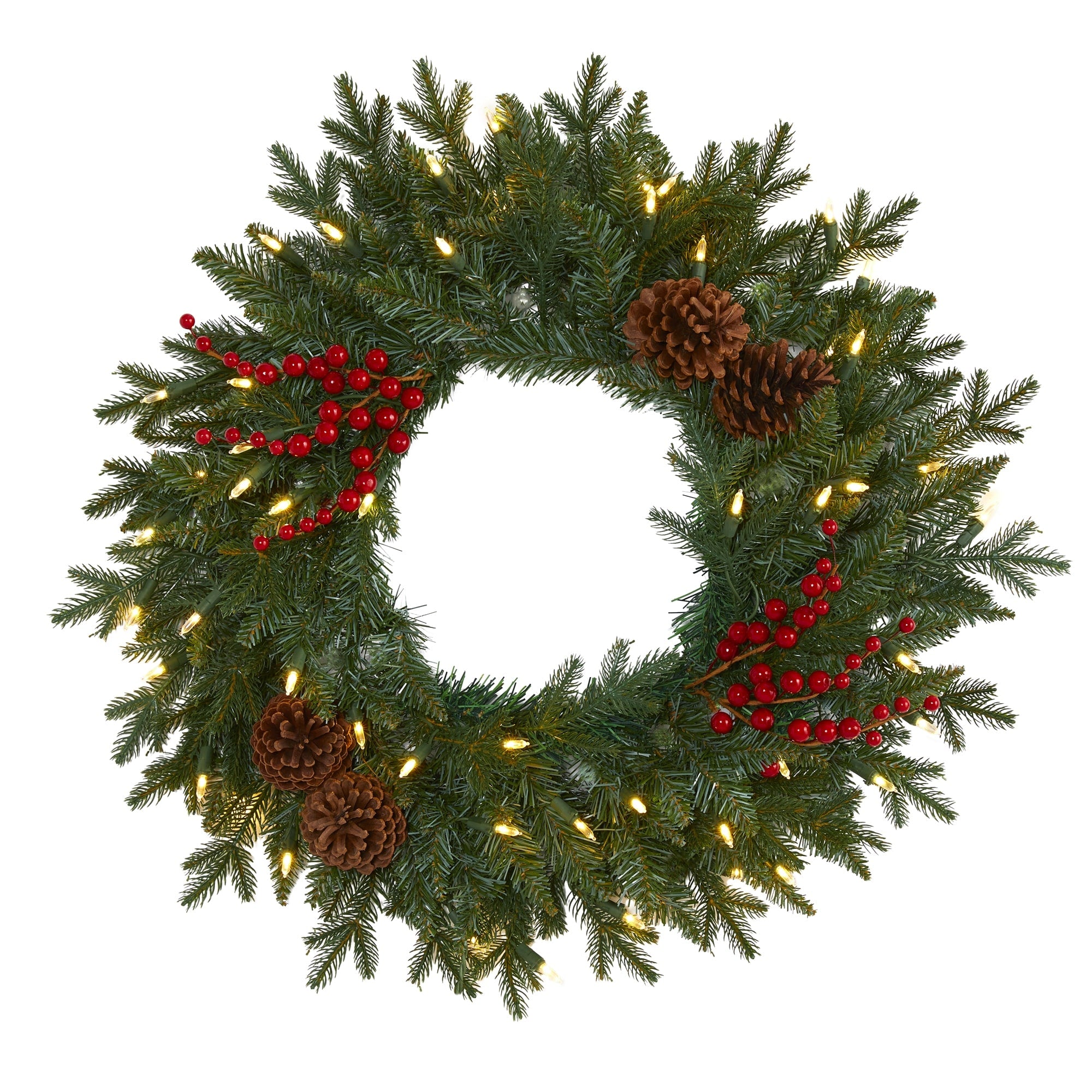 24 Green Pine Christmas Wreath With 50 Warm White Led Lights