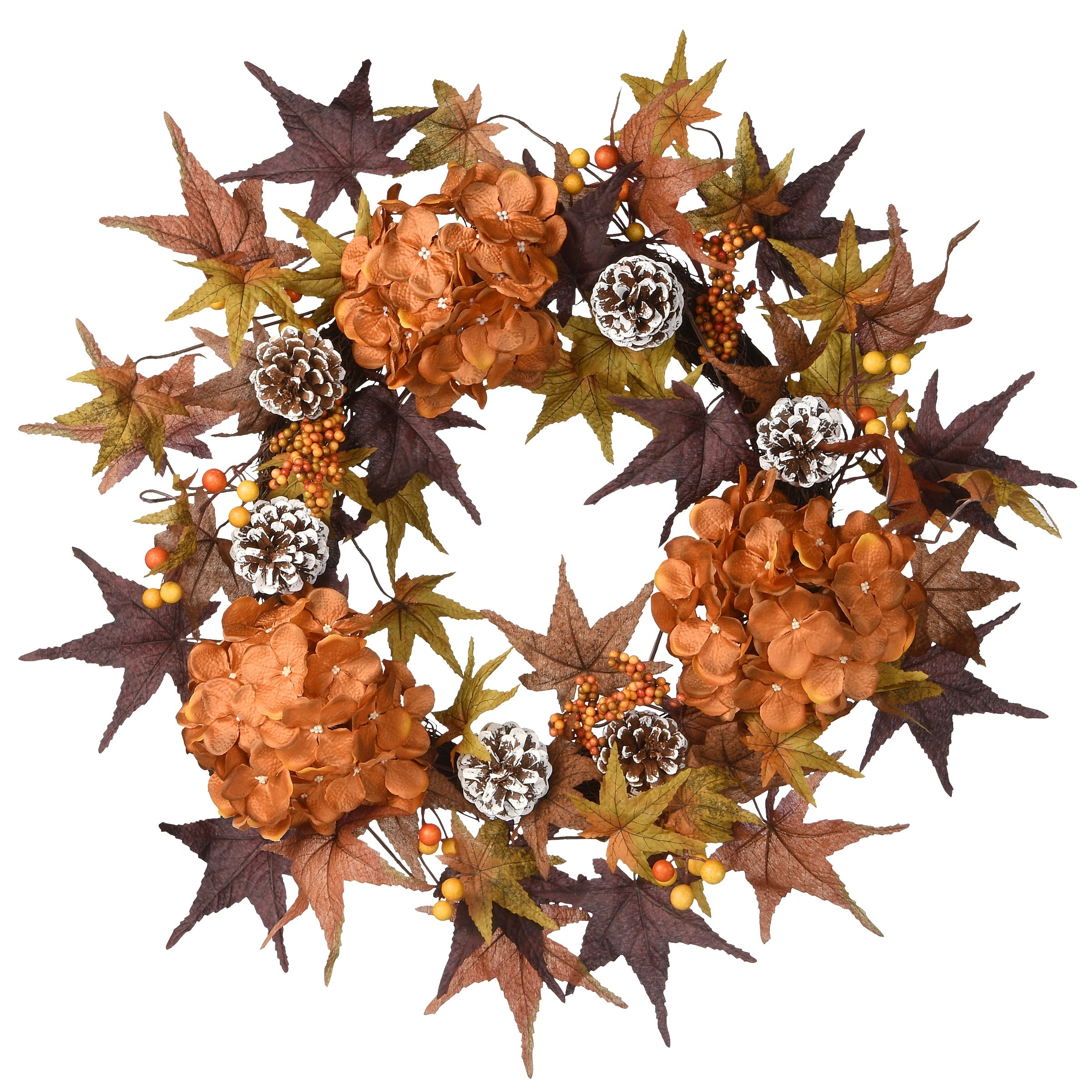 24 Harvest Hydrangea And Maple Leaves Wreath