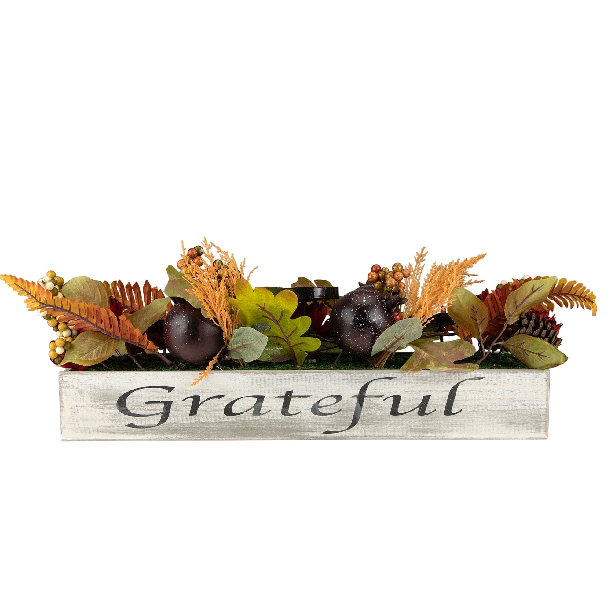24 Autumn Harvest Pomegranate 3 Piece Candle Holder In A Grateful Rustic Wooden Box Centerpiece N A