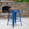 24 High Backless Metal Counter Height Stool With Square Wood Seat