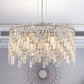 24 Luxurious Round Silver Crystal Chandelier Contemporary Rectangular Pendant Light And Grand Foyers Bulbs Not Included
