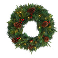 24 Mixed Pine Artificial Christmas Wreath With 35 Clear Led Lights Green